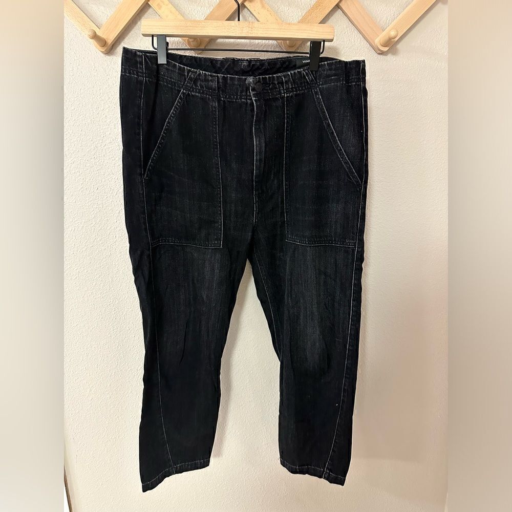 VINCE Womens Black Wash Cotton Denim Drawstring Slim Pants Jeans 30